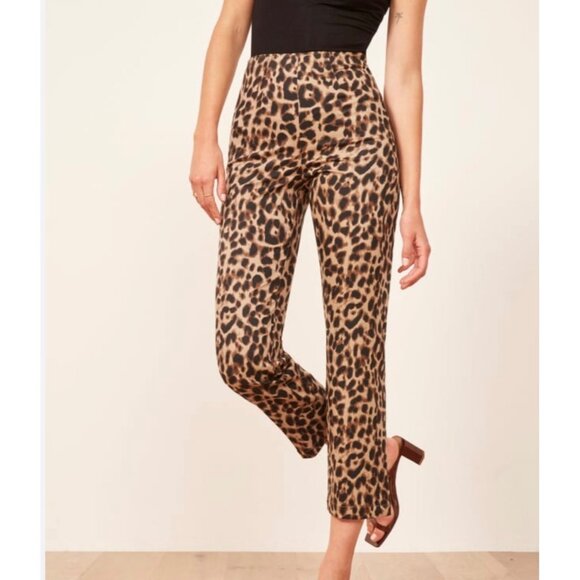 Reformation Marlon Animal Print Pants Flat Front High Rise Cropped Slim Fitting - Picture 1 of 12